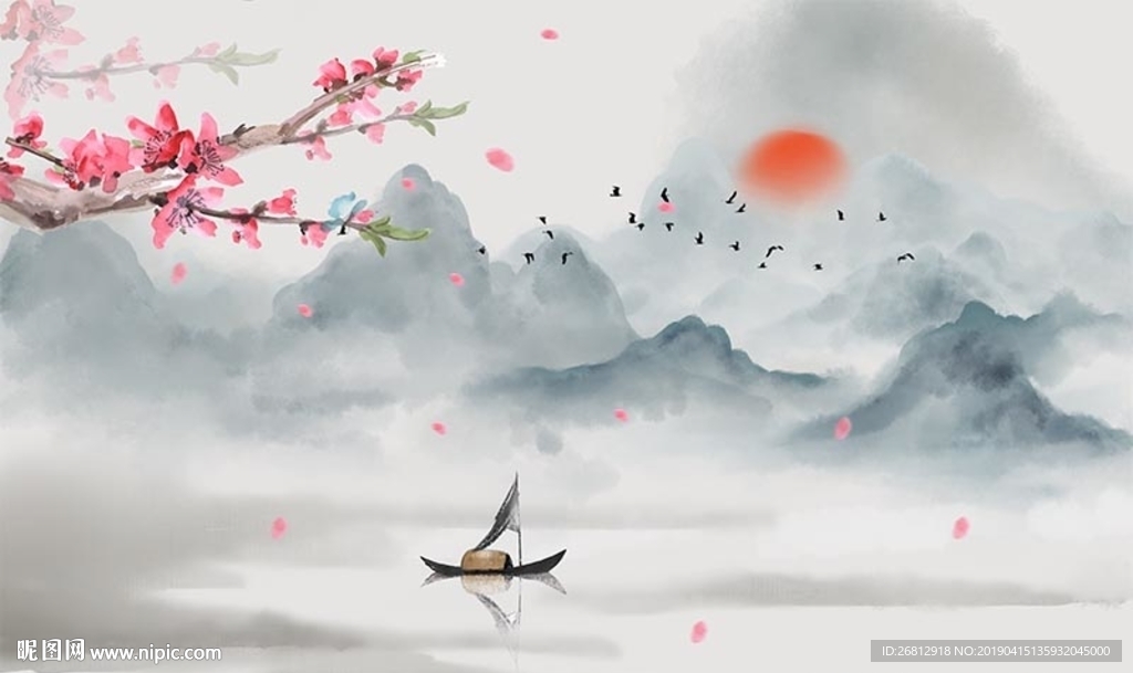 轻奢水彩水墨画