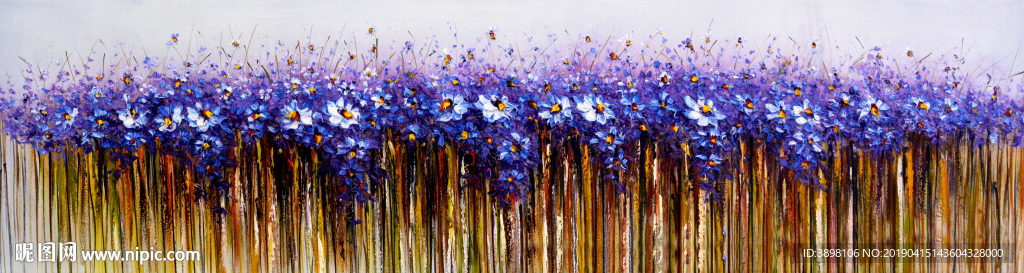 紫色手绘抽象花卉床头画