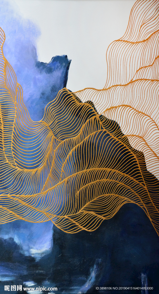 艺术金丝山水抽象玄关背景墙