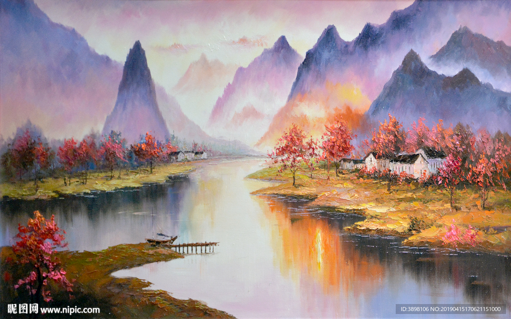 手绘艺术仙境山水电视背景墙