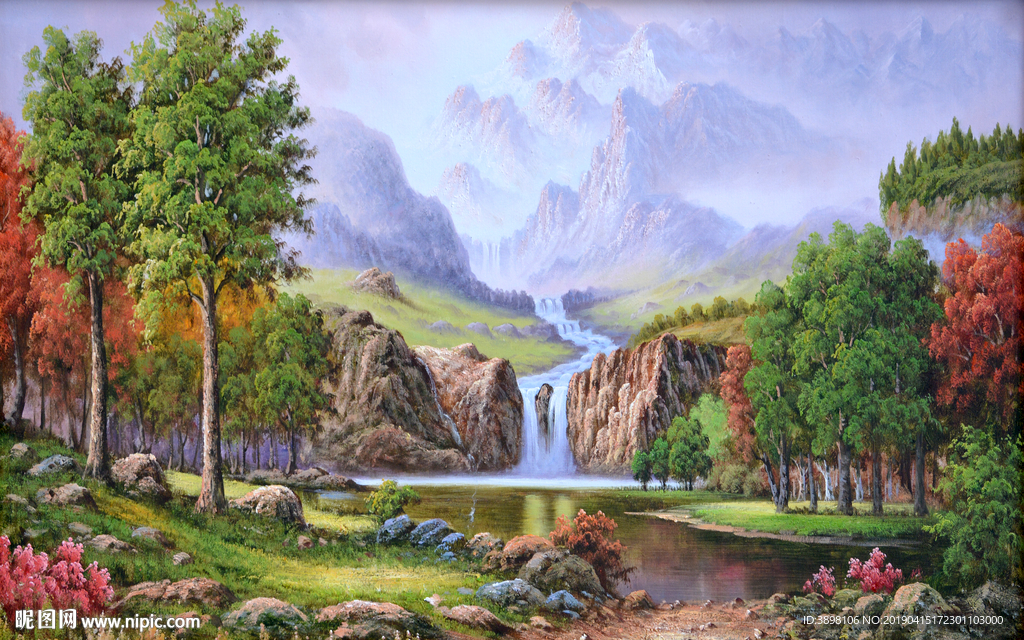 艺术手绘田园山水背景墙