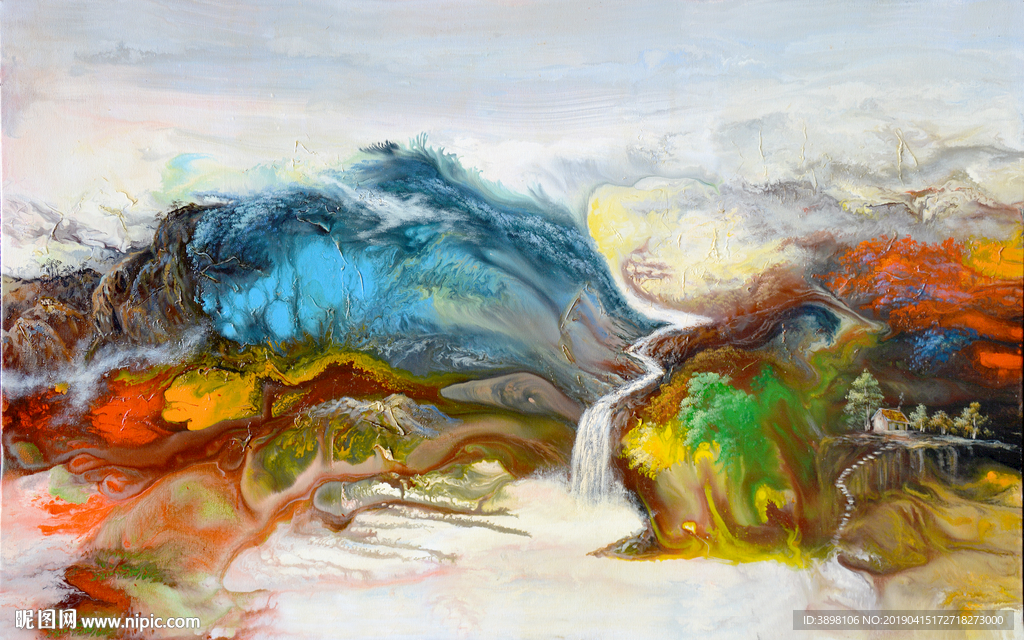 抽象艺术山水瀑布流水背景墙