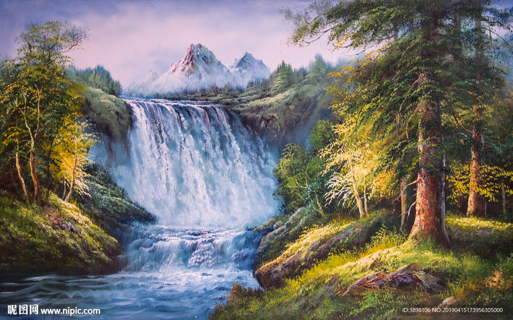 大型山水瀑布树林背景墙