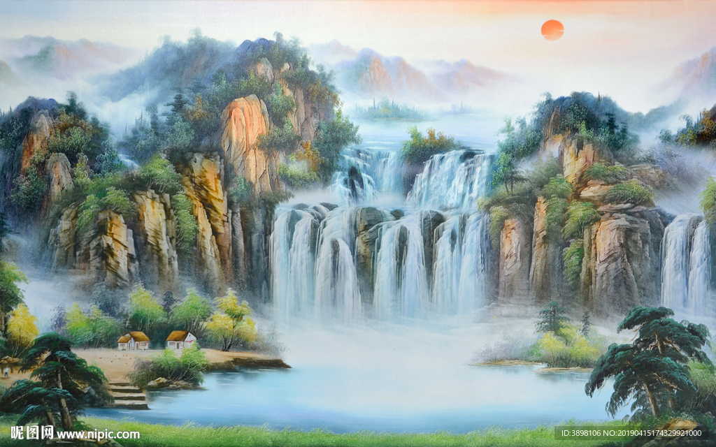 大型山水瀑布背景墙