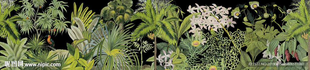 热带雨林美式植物西洋画