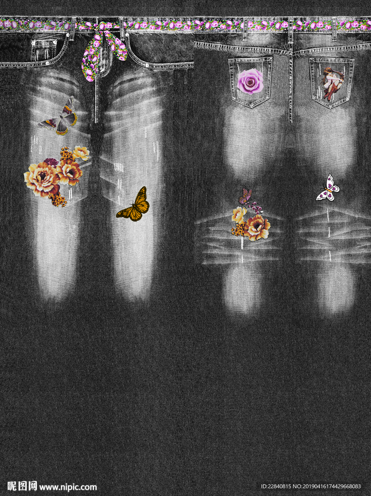 牛仔裤 花牛仔裤 蝴蝶牛仔裤