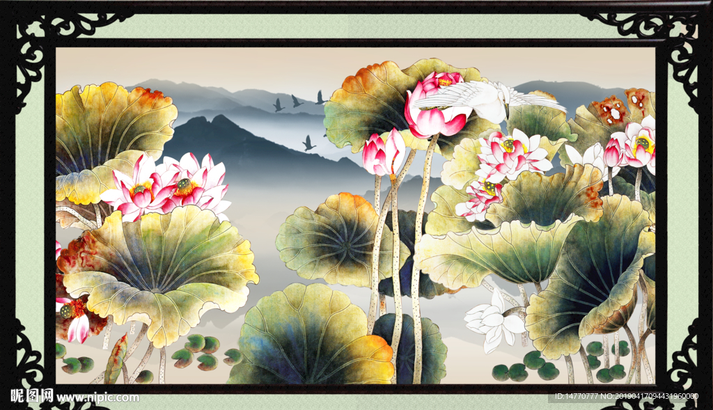 荷花国画