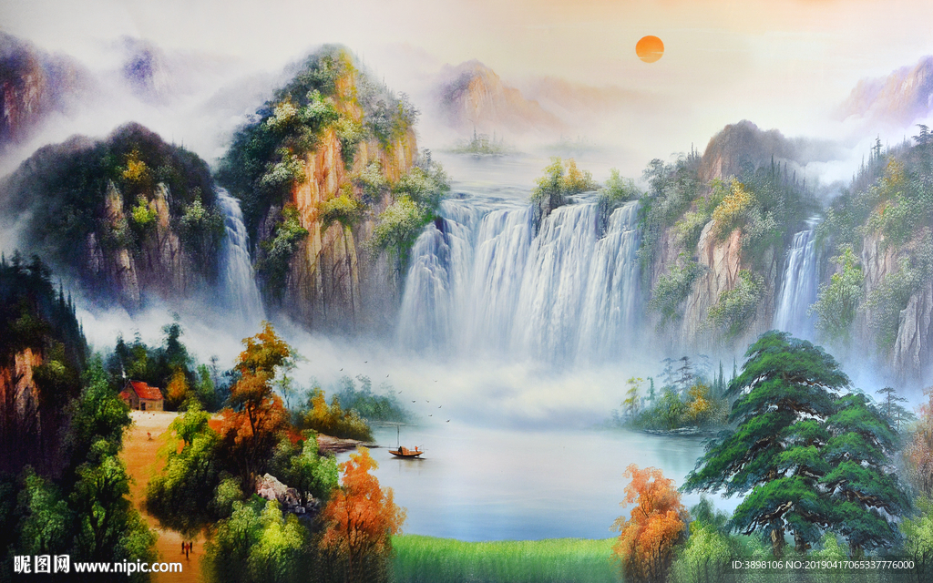 大型旭日东升山水电视背景墙