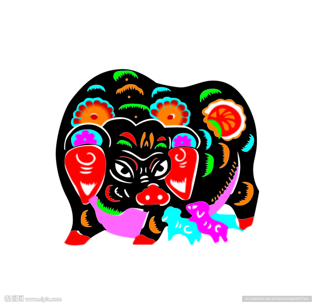 猪年  剪纸 彩色剪纸 猪