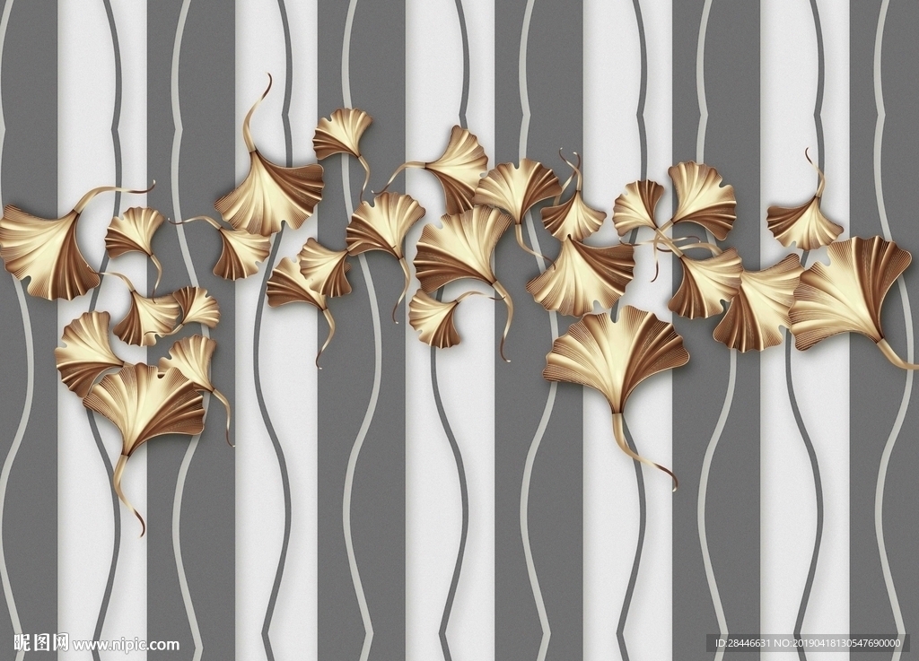 豪华银杏叶背景墙装饰画