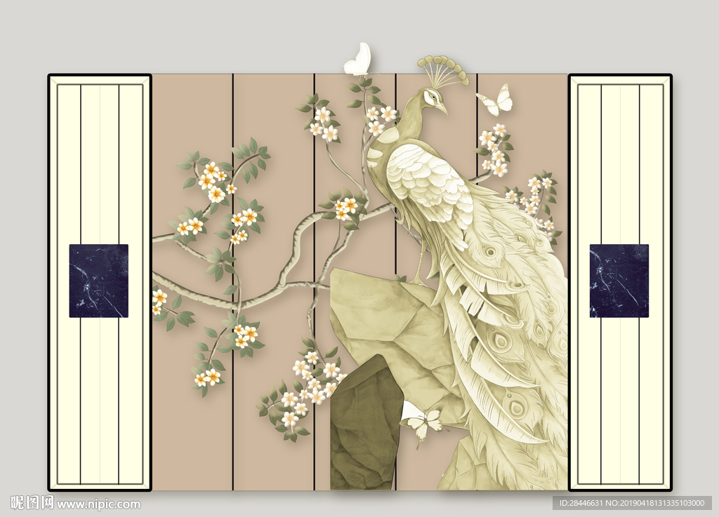 新中式花鸟孔雀背景墙