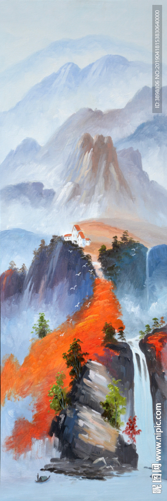 手绘抽象山水竖条装饰画