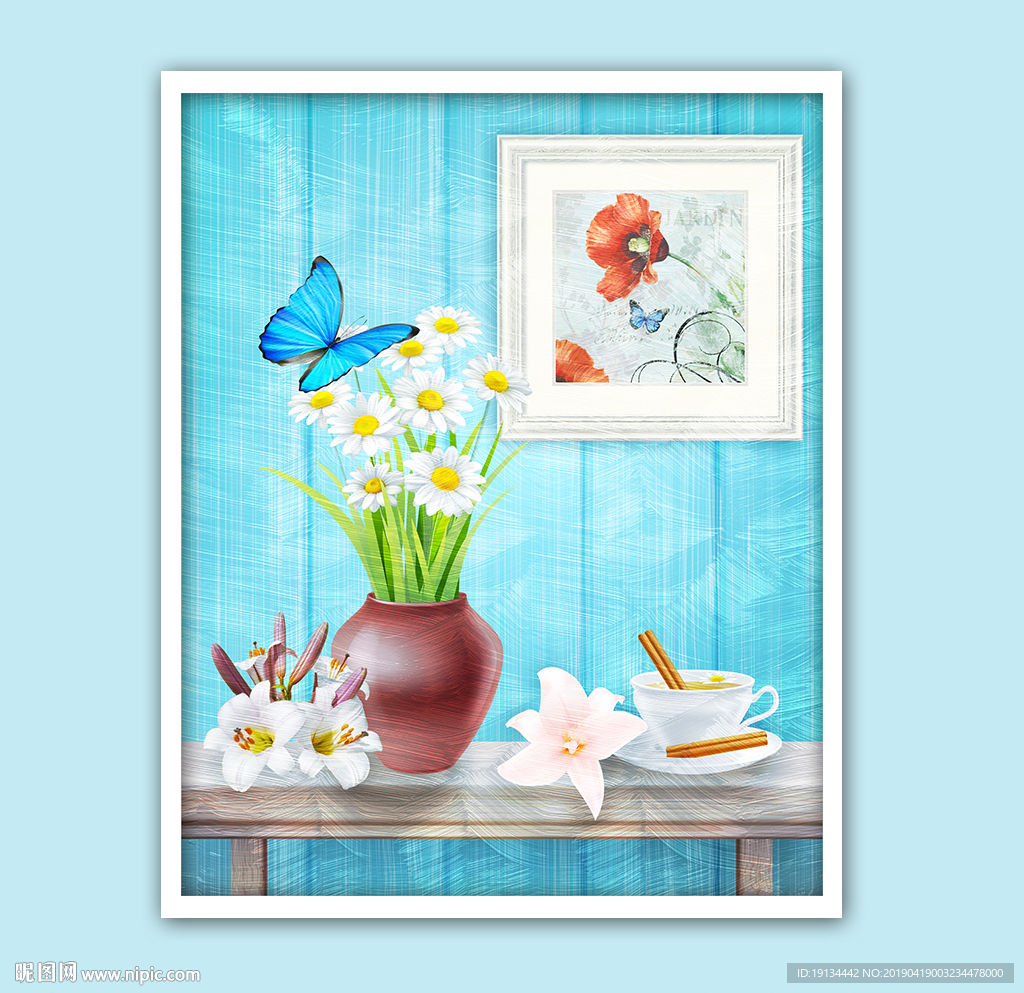 小清新花卉花瓶地中海装饰画