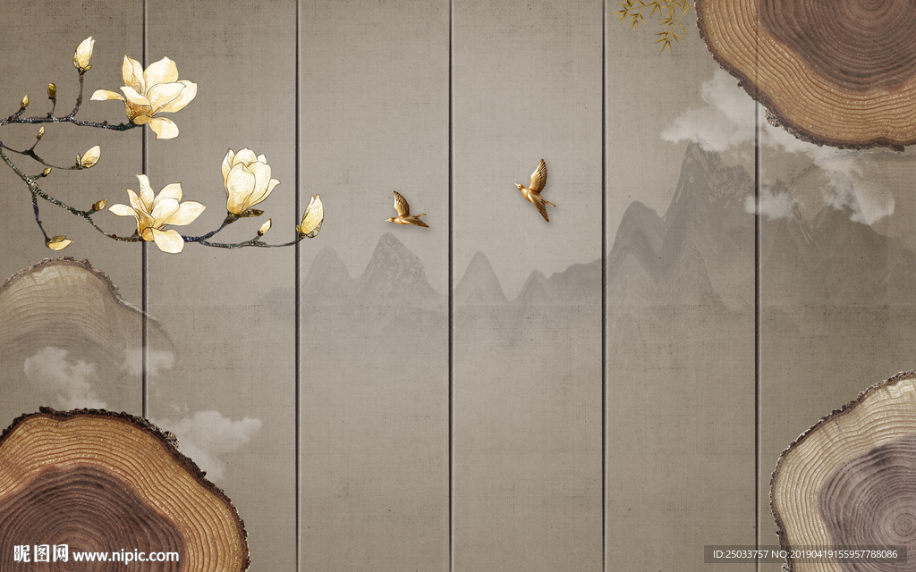 中式木纹古典玄关屏风电视背景装