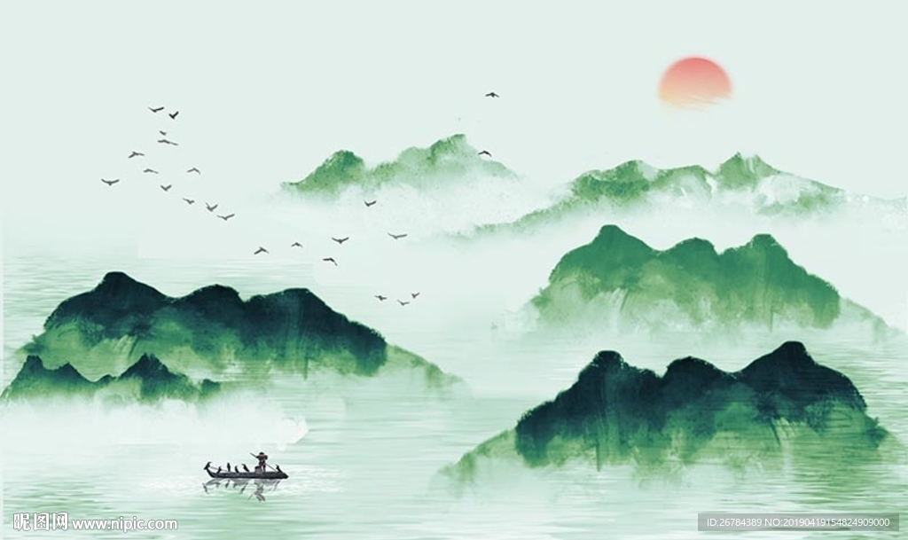 水墨水彩青山绿水