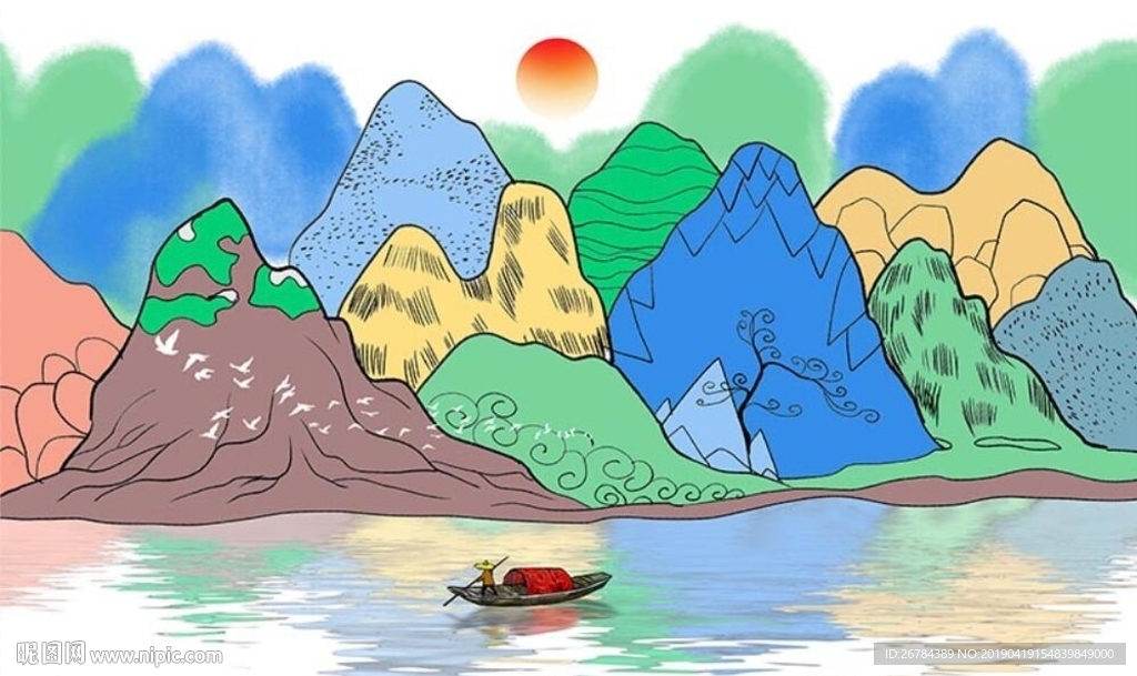 水墨山水卡通画