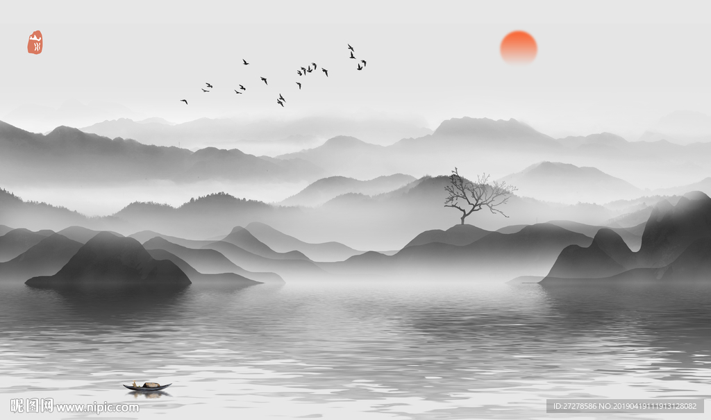 黑白山水画 山水画