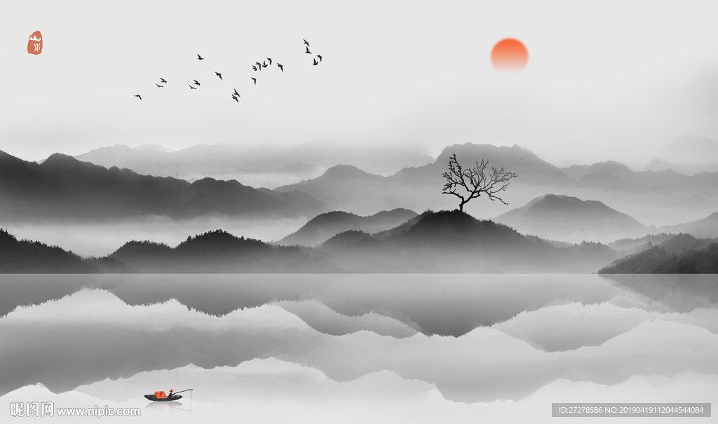 原创山水画 山水壁画