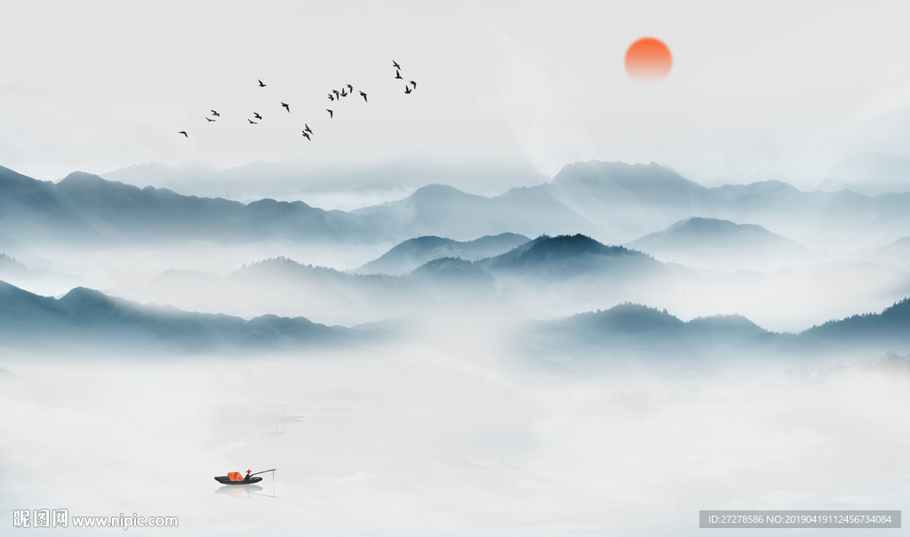 客厅山水画 山水背景墙