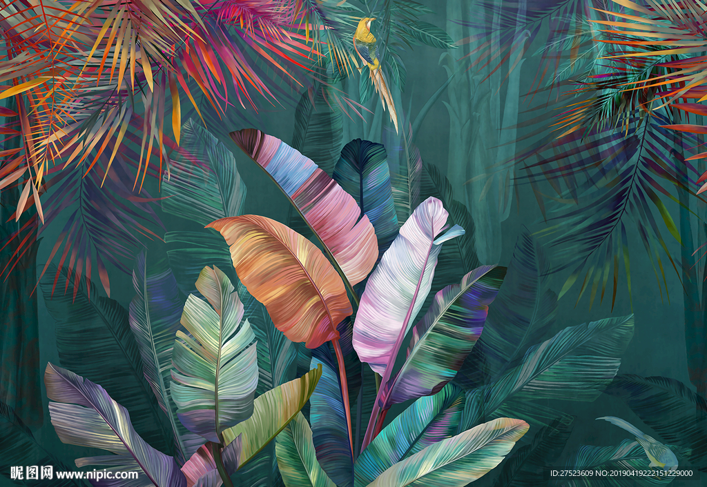 北欧风情雨林背景墙图片