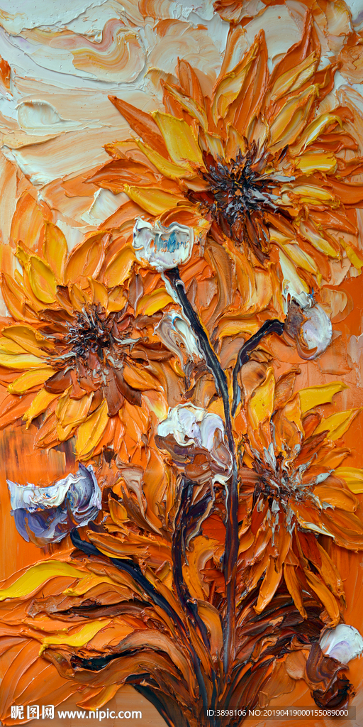 手绘抽象向日葵玄关背景墙