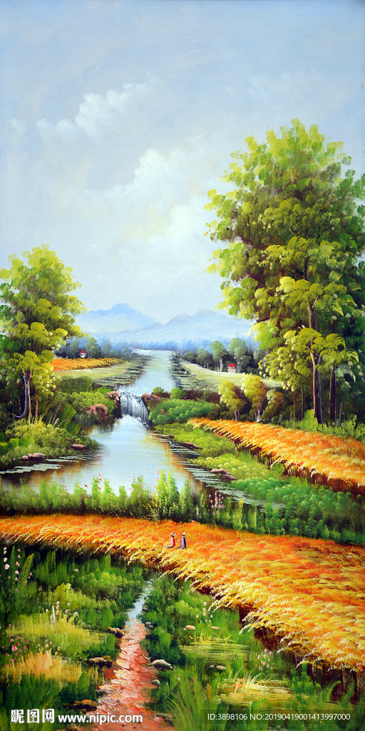 黄金稻田田园风景装饰画玄关