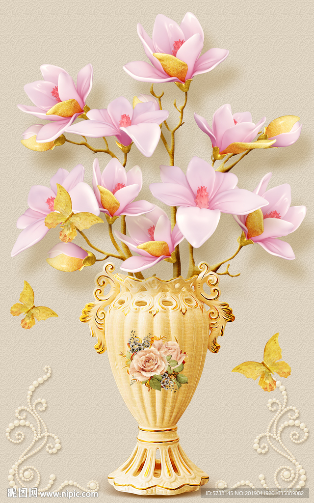 立体花瓶玄关屏风电视背景底纹素