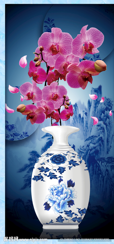 兰花花瓶青花瓷玄关背景