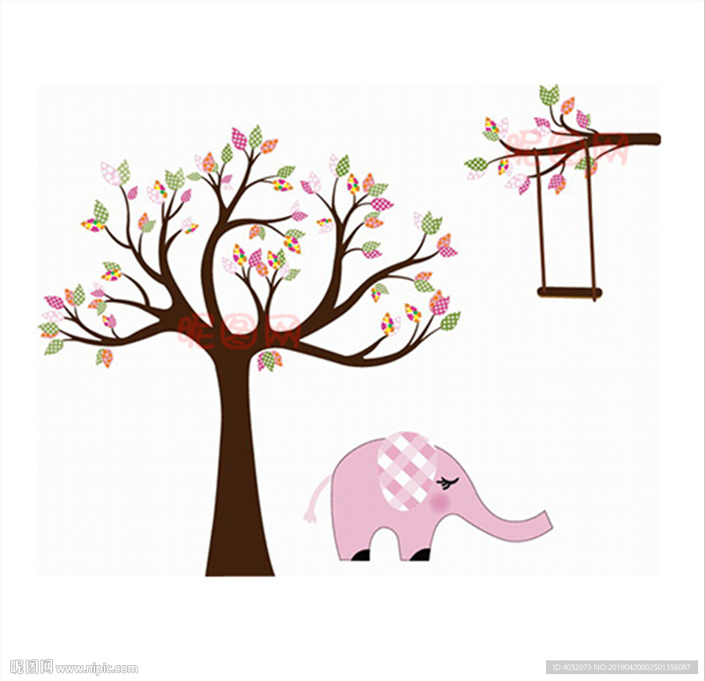 卡通树和大象插画CDR矢量图