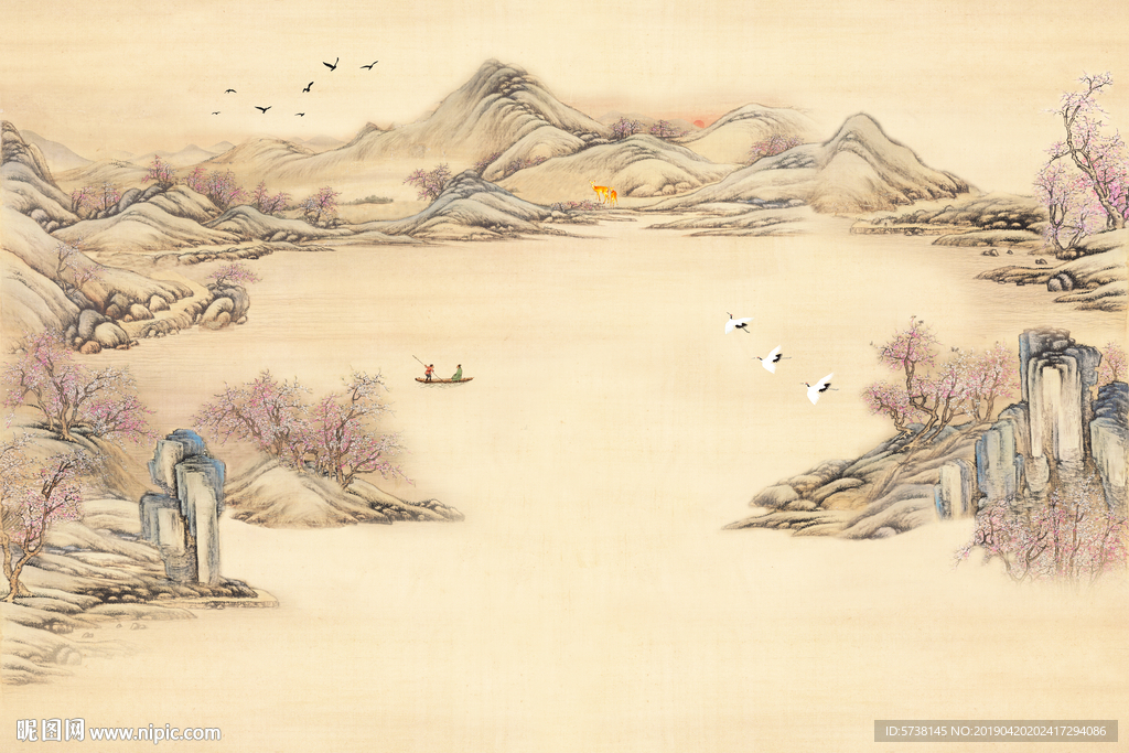 中式古典画玄关屏风电视背景底纹