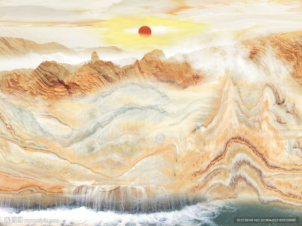 大理石创意抽象山水玄关屏风电视