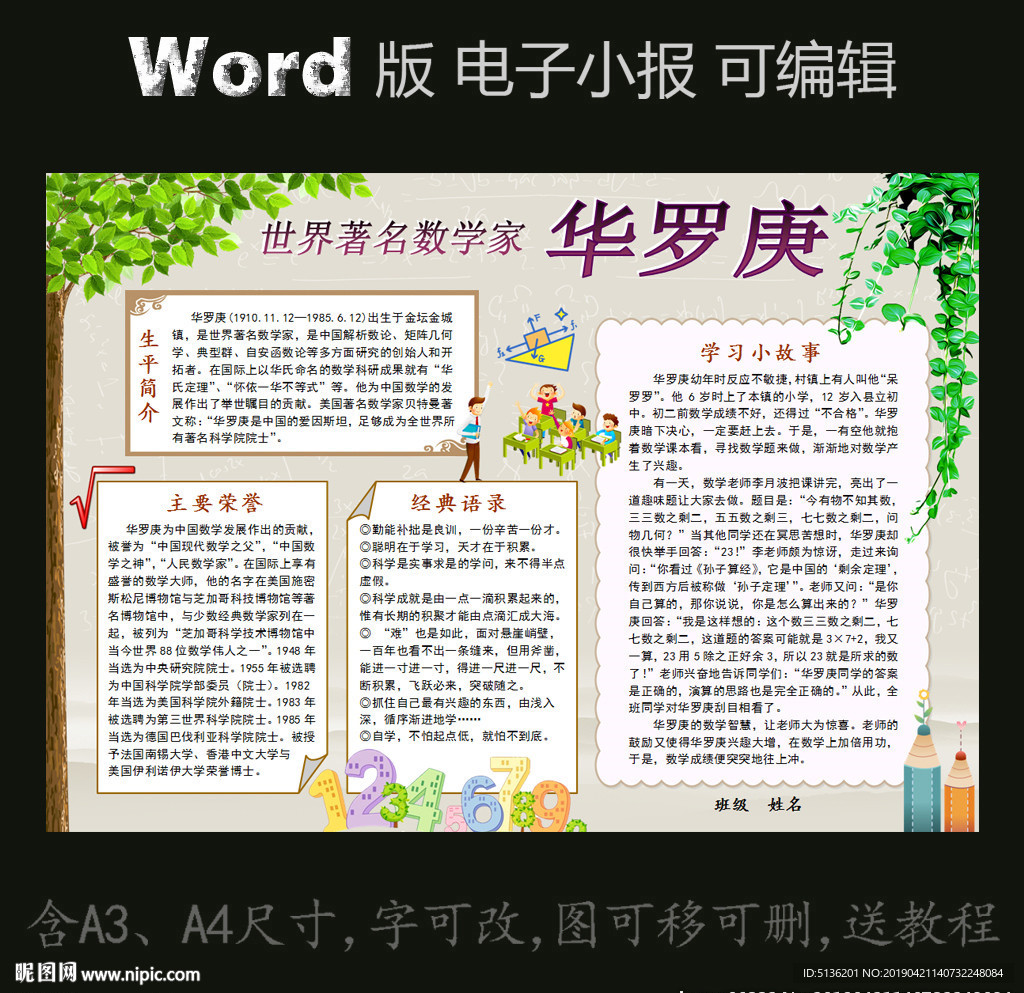 word版电子小报数学家华罗庚