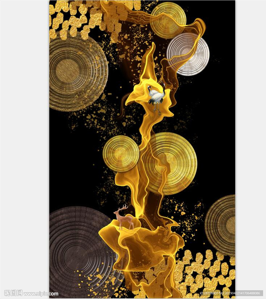 新中式抽象金色圆圈抽象装饰画