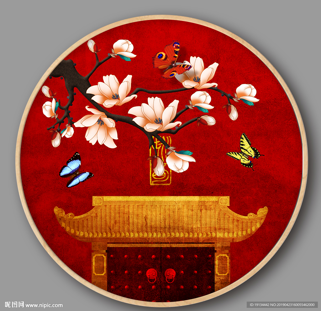 蝶恋花中国红故宫风装饰画