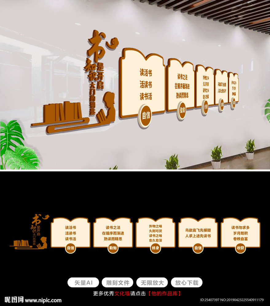 校园励志文化墙图书室书店文化墙