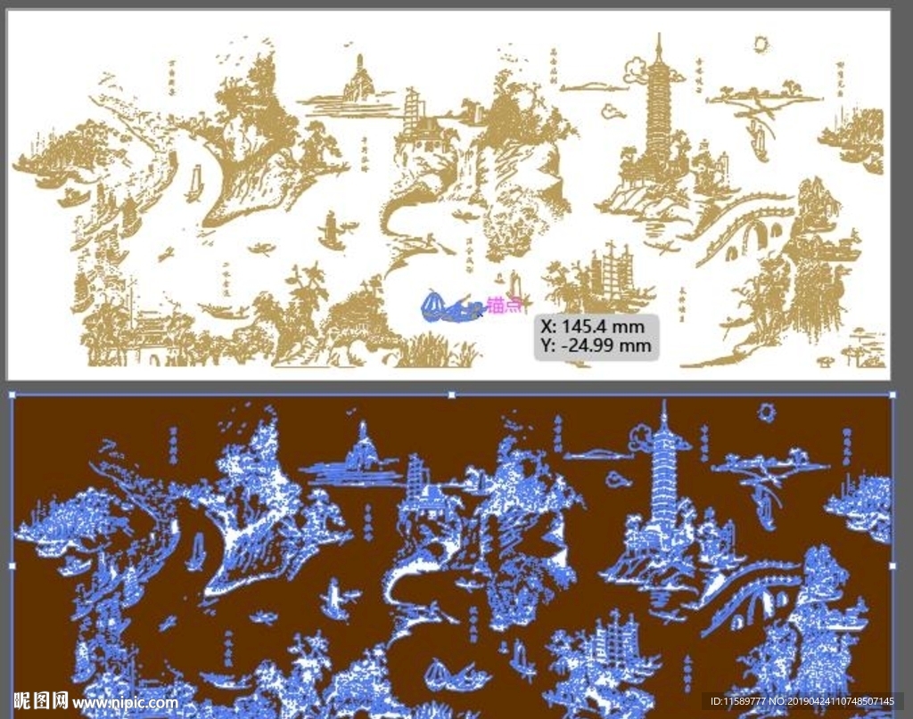 北京通州八景铜板雕刻矢量