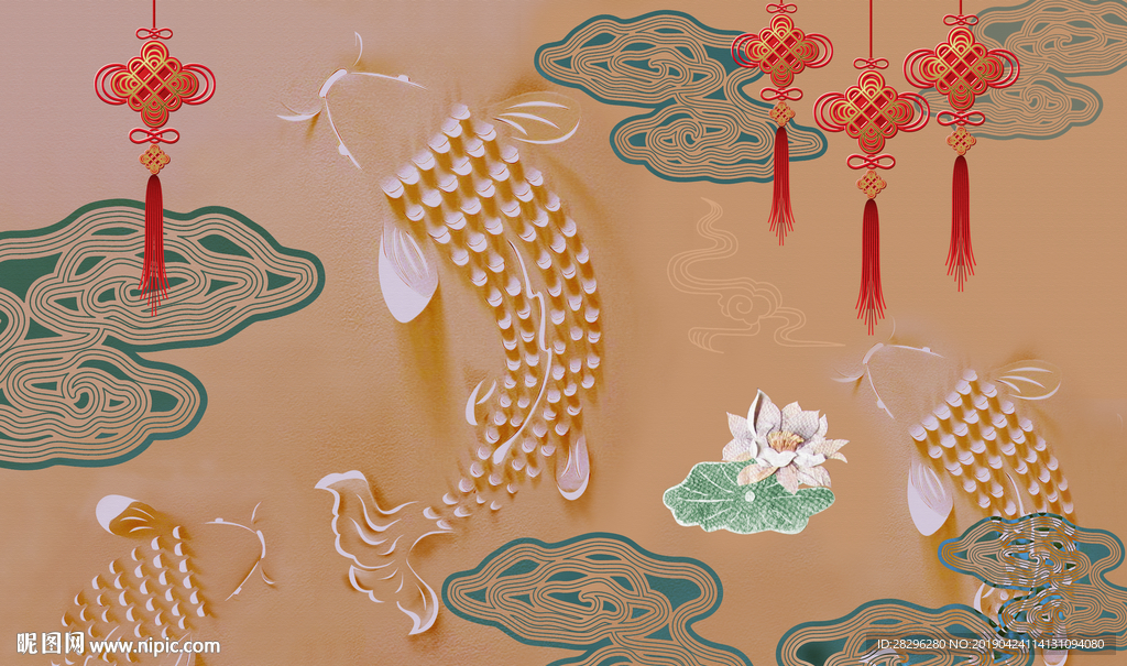 中国风剪纸国画背景墙