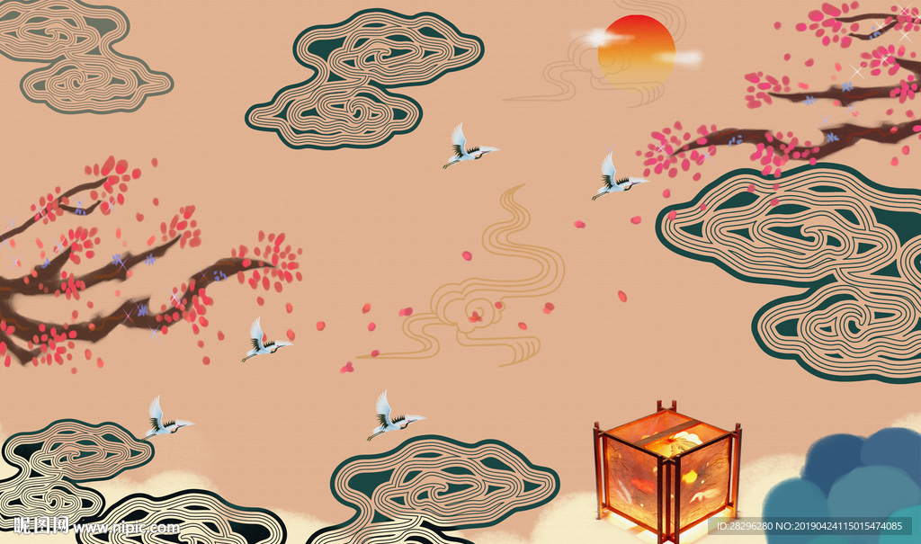 花鸟图书房背景墙