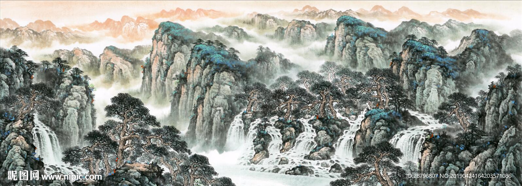 高中式水墨装饰画无框画背景墙