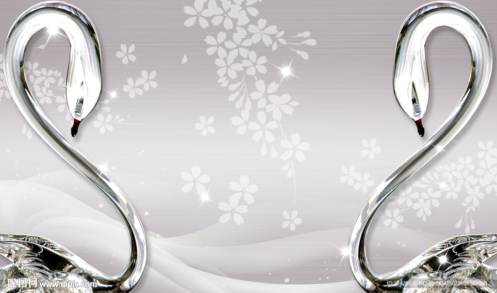 水晶天鹅磨砂背景立体背景墙壁画