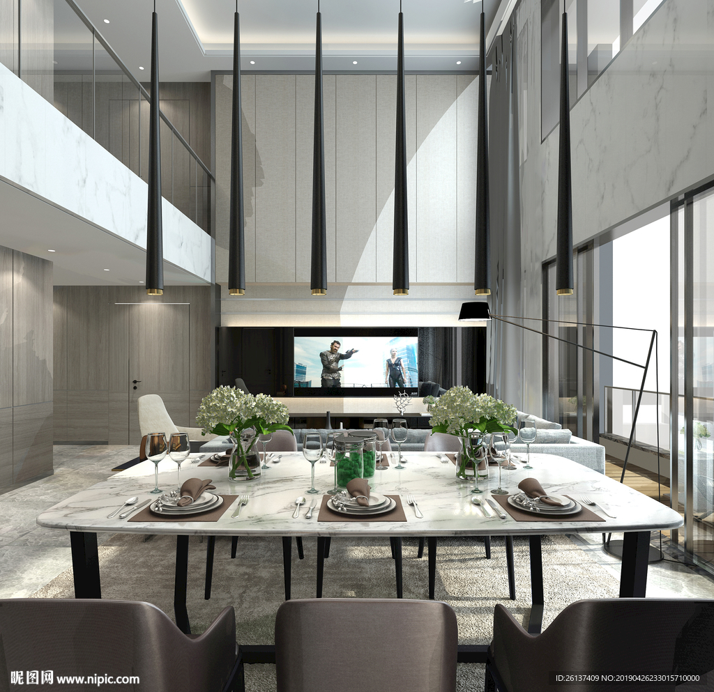 现代风格  别墅客餐厅