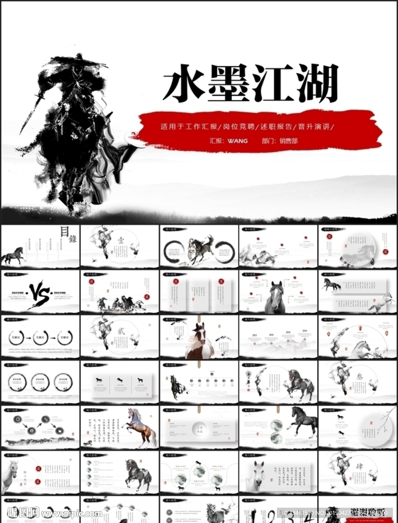 水墨战马总结PPT