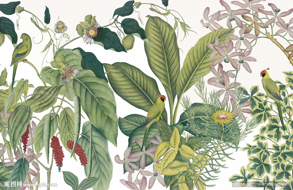 热带雨林美式植物西洋画