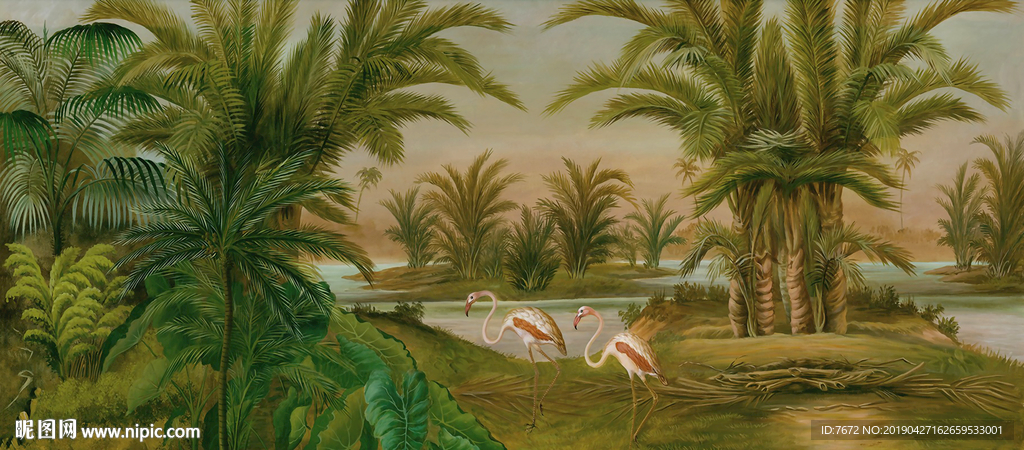 热带雨林美式植物西洋画