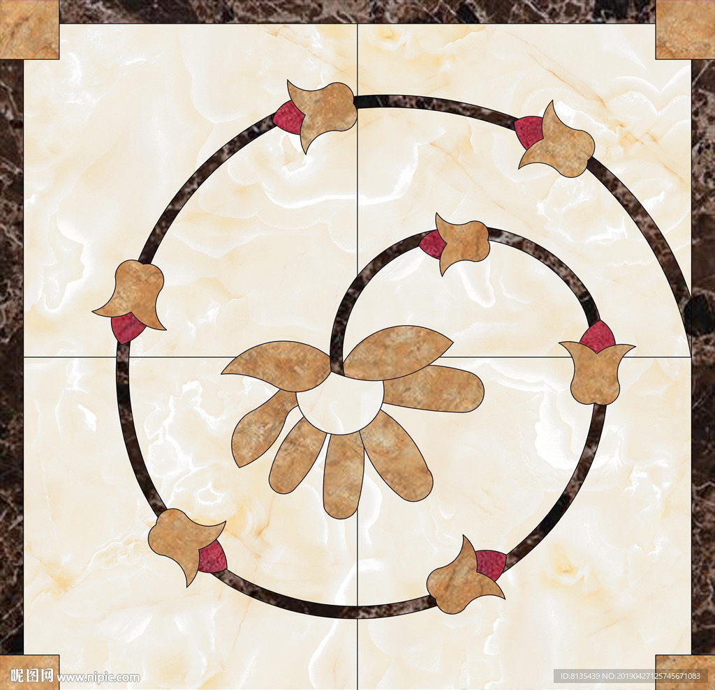 新中式花朵地砖拼花图案