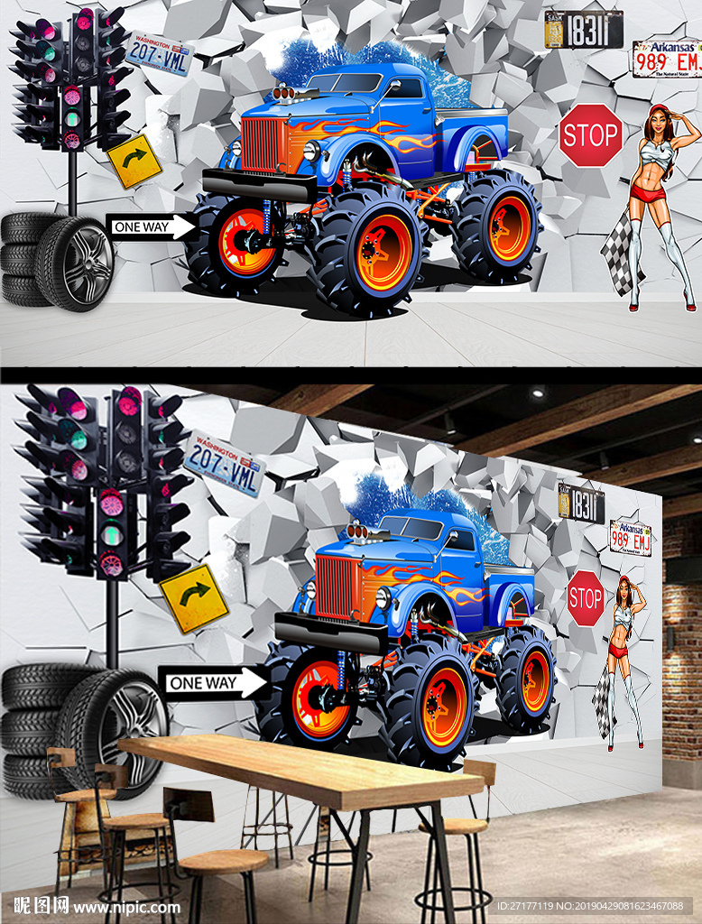越野车3d背景墙