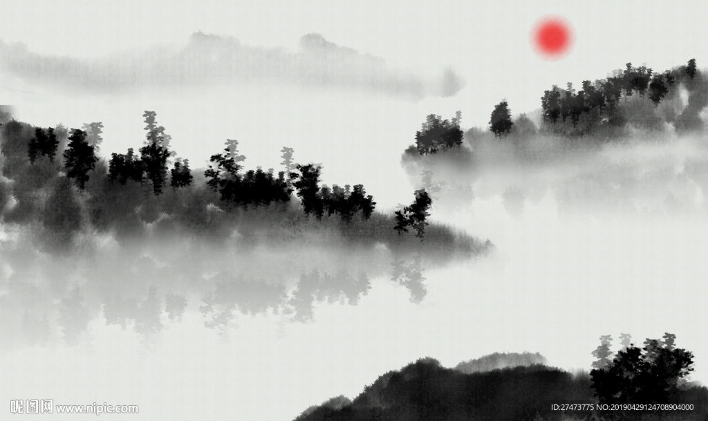 新中式抽象水墨山水背景墙壁画