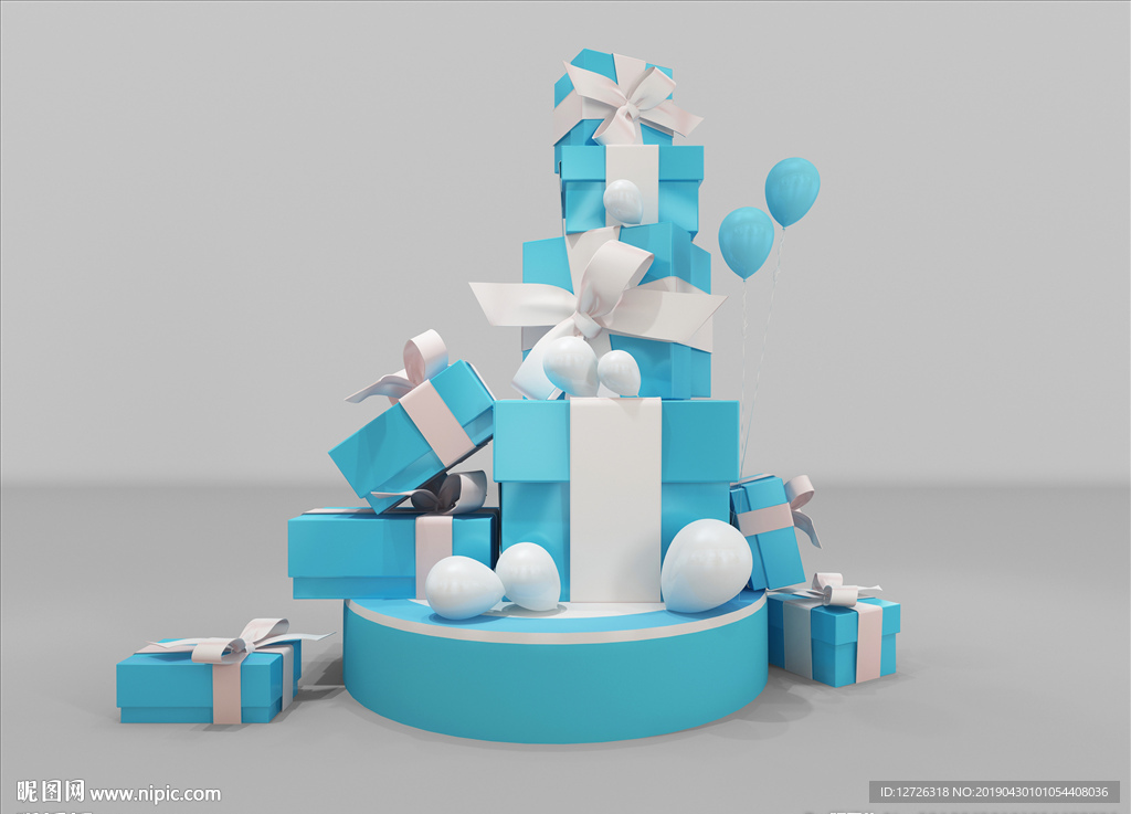 现代蓝色儿童礼品塔3d模型