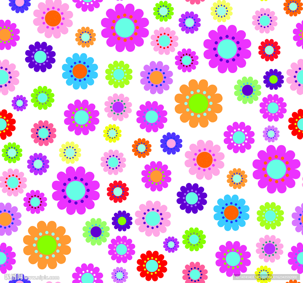 炫彩大小圈圈花卉碎花无限循环