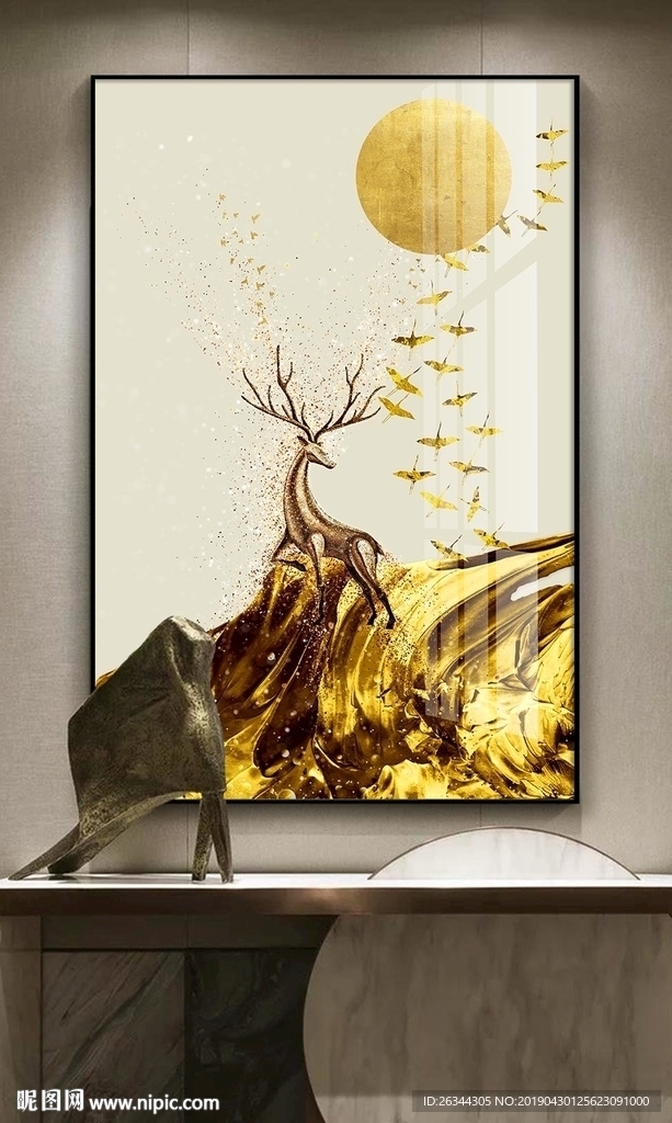 金色豪华麋鹿装饰画